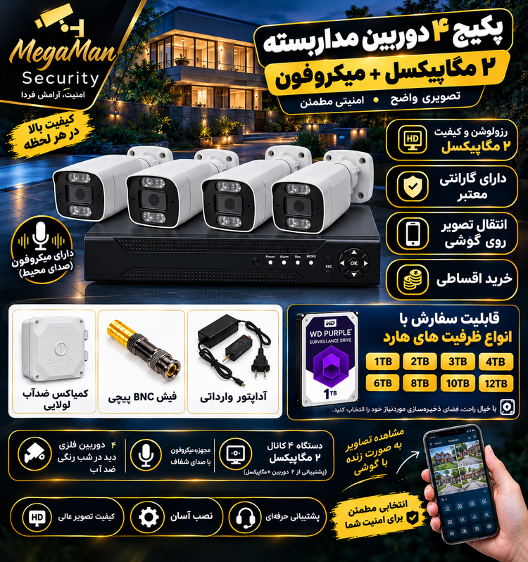 پکیج 4عددی دوربین مداربسته مگامن مدل mgc-4218