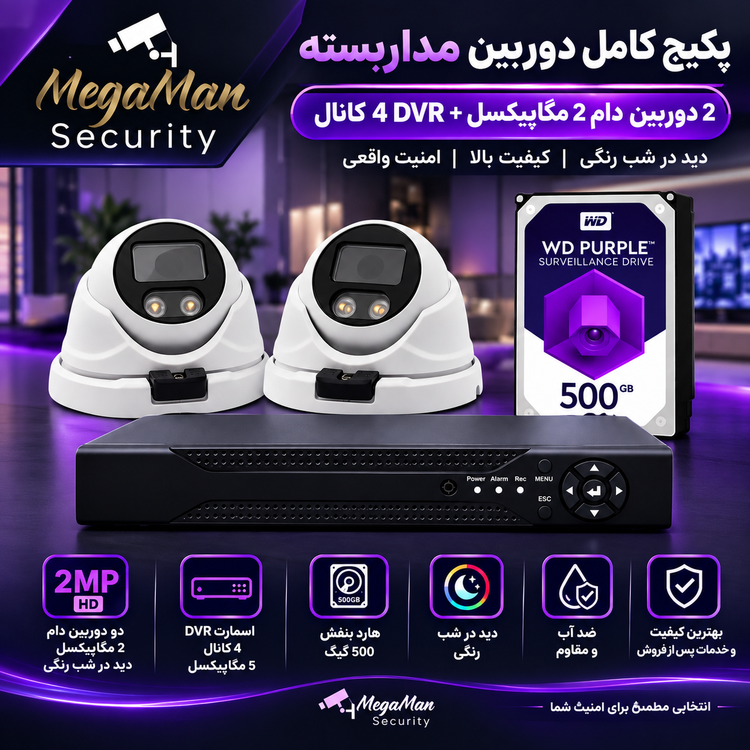 پک دوربین مداربسته ۲ تایی مدل MEG_AH_d2115